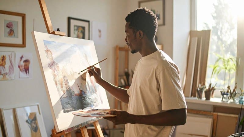 Un artiste peintre dans son atelier de peinture