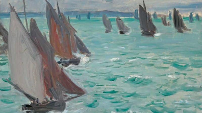 Un beau tableau asymétrique de Claude Monet intitulé Voiliers en mer