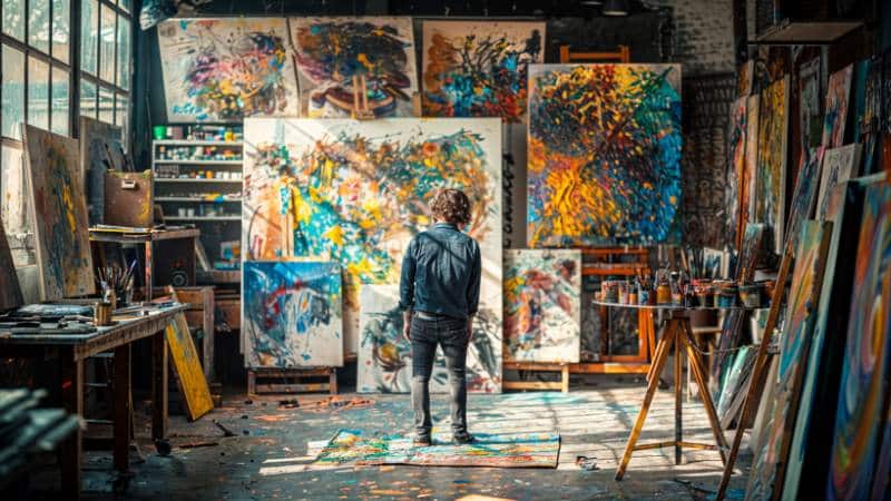 Un peintre abstrait spécialiste en dripping