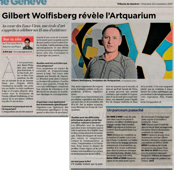 L’Artquarium dans la Tribune de Genève